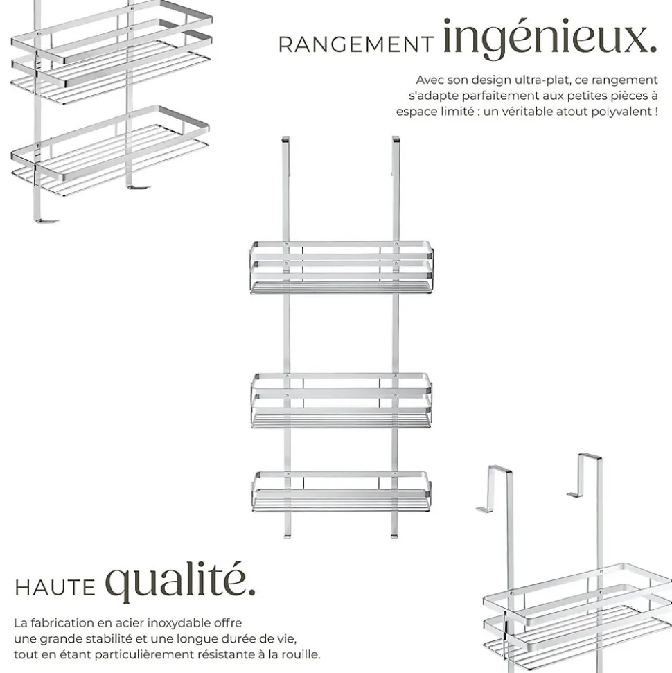 Étagère de douche en Acier inoxydable avec 3 étagères argent