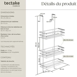 Étagère de douche en Acier inoxydable avec 3 étagères argent