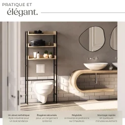 Étagère de salle de bain avec 3 étagères Style industriel Bois clair