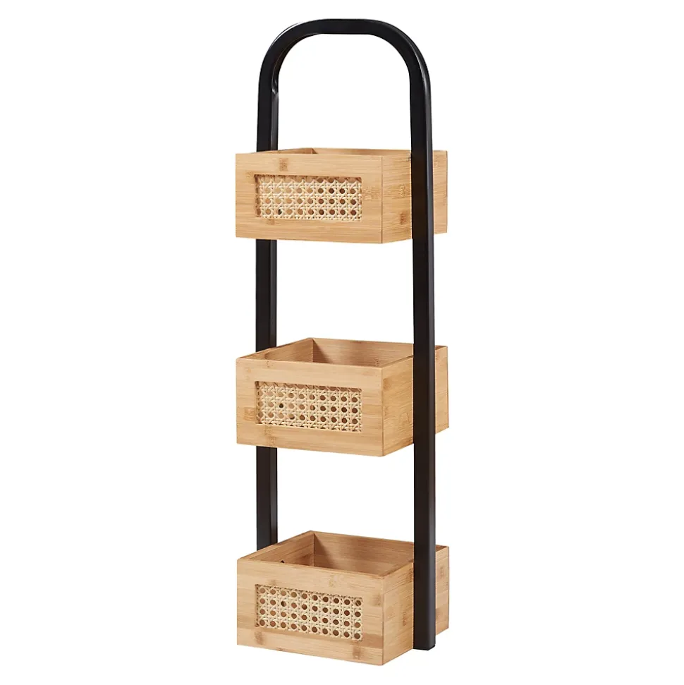 Étagère de salle de bain Tervola 73x23x18,5cm noir naturel aspect rotin en.casa