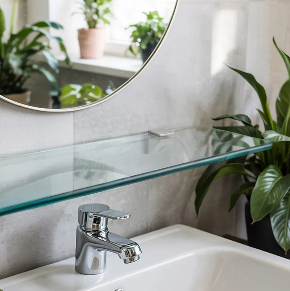 Étagère De Salle Tulup 90x13 cm Au-Dessus Du Lavabo Avec Supports En Métal Chromé
