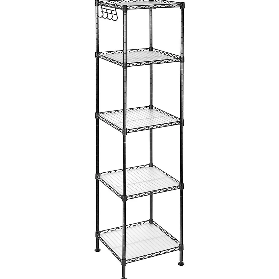 Étagère en métal noir avec grille de rangement modulable - L30 x H121 cm