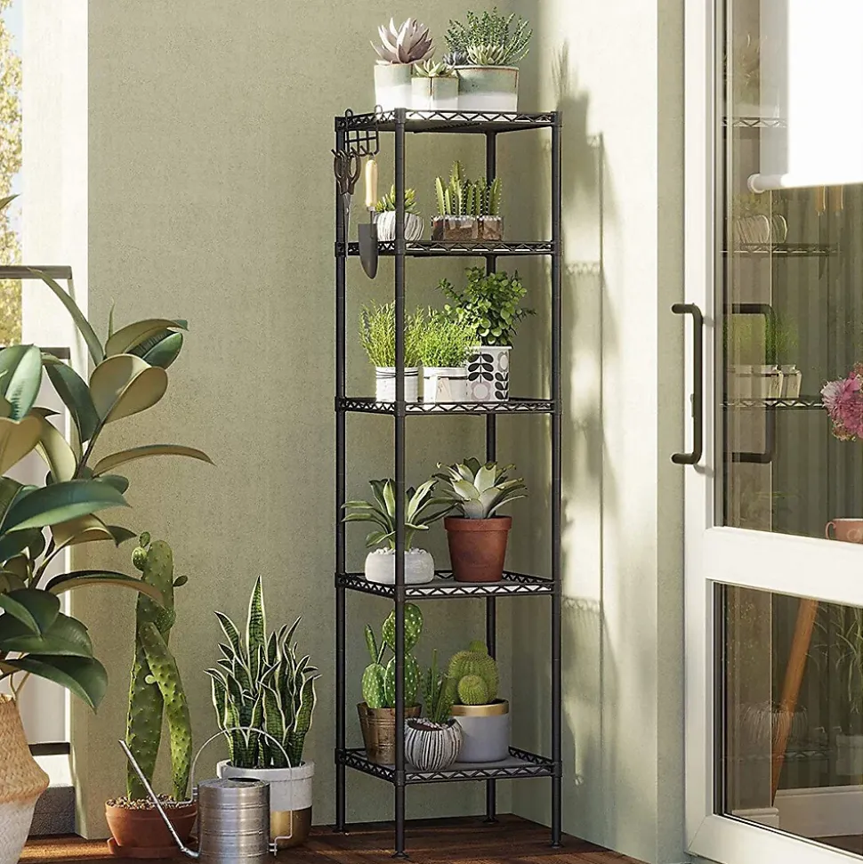 Étagère en métal noir avec grille de rangement modulable - L30 x H121 cm