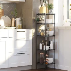 Étagère en métal noir avec grille de rangement modulable - L30 x H121 cm