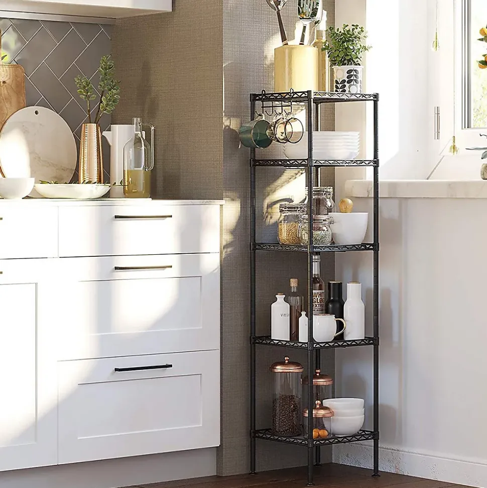 Étagère en métal noir avec grille de rangement modulable - L30 x H121 cm