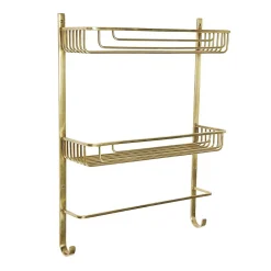 Étagère Murale 2 Niveaux avec Porte-Serviettes en Laiton Dorée - L42 x H56cm