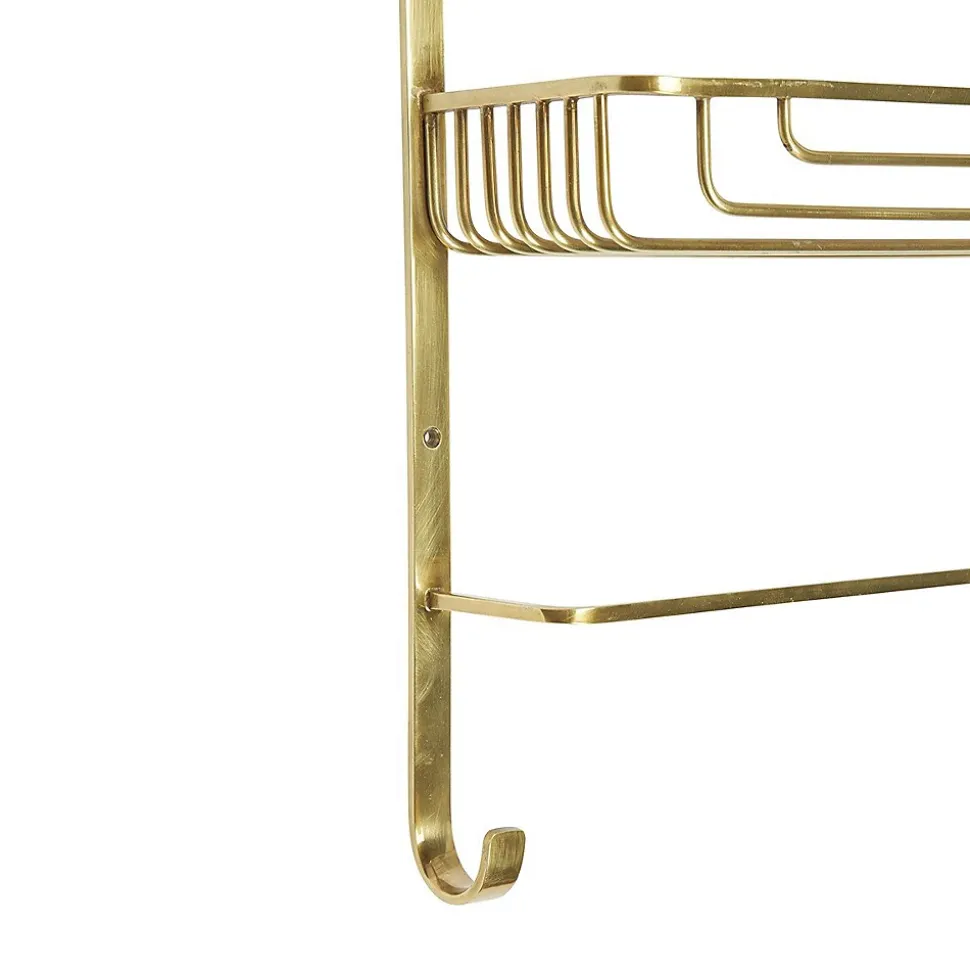 Étagère Murale 2 Niveaux avec Porte-Serviettes en Laiton Dorée - L42 x H56cm