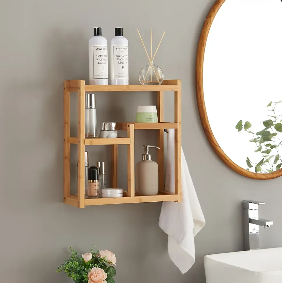 Étagère murale pour salle de bain Höör bambou 42 x 37 x 17 cm naturel en.casa