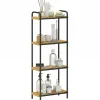 Étagère salle de bain bambou verni 4 niveaux autoportante cadre acier noir
