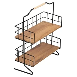 Étagère Sallingsund avec 2 surfaces de stockage pour salle de bain noir effet bois en.casa