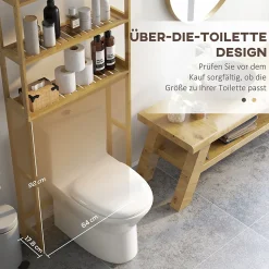 Étagère WC autoportante 3 niveaux en bambou naturel, meuble salle de bain gain de place avec système anti-basculement