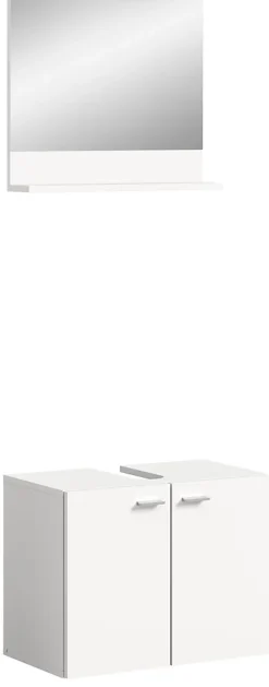 Tambo - Ensemble de 2 meubles de salle de bains (L/H/P : 57x186x33 cm) en mélaminé blanc, vasque non incluse