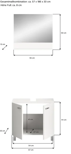 Tambo - Ensemble de 2 meubles de salle de bains (L/H/P : 57x186x33 cm) en mélaminé blanc, vasque non incluse