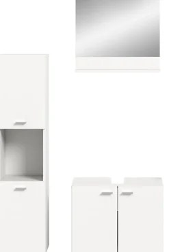 Tambo - Ensemble de 3 meubles de salle de bains (L/H/P : 102x186x33 cm) en mélaminé blanc, vasque non incluse