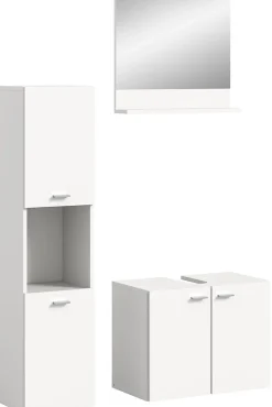 Tambo - Ensemble de 3 meubles de salle de bains (L/H/P : 102x186x33 cm) en mélaminé blanc, vasque non incluse