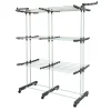 Étendoir à linge multifonction grande capacité 38 m d'étendage 6 pieds sur roulettes, 2 portes-cintres, gris et acier blanc, Kitchen Move Extra Plus