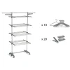 Étendoir à linge multifonction sur roulettes 25 m d'étendage, 30 accessoires, 4 niveaux et 2 portes-cintres, gris et inox, Kitchen Move Access