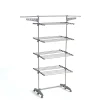 Étendoir à linge multifonction sur roulettes grande capacité 30 m d'étendage, 4 niveaux et 2 portes-cintres, gris et inox, Kitchen Move Extra