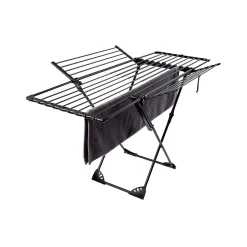 Étendoir à linge pliable 27 m d'étendage avec 4 ailes, noir sur roulettes, Kitchen Move Umea