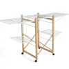 Étendoir à linge pliable sur roulettes 32 m d'étendage 2 niveaux, aluminium effet bois et plastique blanc, Kitchen Move Ushuaia