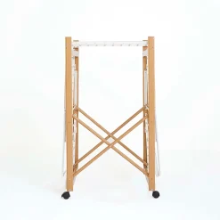 Étendoir à linge pliable sur roulettes 32 m d'étendage 2 niveaux, aluminium effet bois et plastique blanc, Kitchen Move Ushuaia