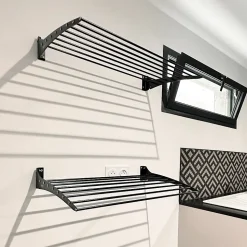 Étendoir mural noir pliant alu 100x50x10cm bas Fold Down 100