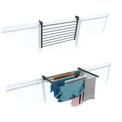 Étendoir rabattable pour rambarde alu 82x63x8 cm Foxydry Duo