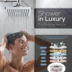 Tete de Douche Pluie Anti Calcaire, 15CM Tete de Douche Haute Pression, Pommeau de Douche Fixe, Pommeau Carré Universelle