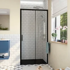 TEX BB Porte de douche 110x195cm coulissante anticalcaire avec profilés noir mat (SATTEXDBB110CT-SET)
