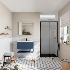 TEX BB Porte de douche 110x195cm coulissante anticalcaire avec profilés noir mat (SATTEXDBB110CT-SET)