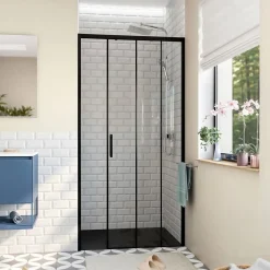 TEX BB Porte de douche 110x195cm coulissante anticalcaire avec profilés noir mat (SATTEXDBB110CT-SET)