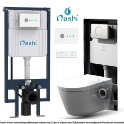 Toilette japonaise Nashi EOS suspendue avec bâti-support, WC lavant automatique, gamme supérieure