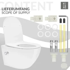 Toilette suspendu sans rebord blanc WC Soft Close fonction bidet salle de bain