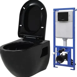 Toilette suspendue au mur avec réservoir caché Céramique Noir