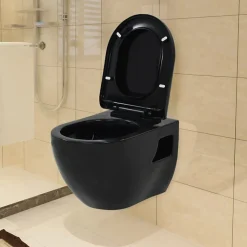 Toilette suspendue au mur avec réservoir caché Céramique Noir