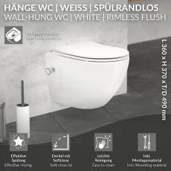 Toilette wc suspendu fonction bidet système de rinçage sans bord en céramique