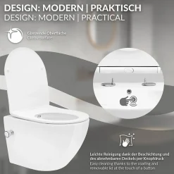 Toilette wc suspendu fonction bidet système de rinçage sans bord en céramique