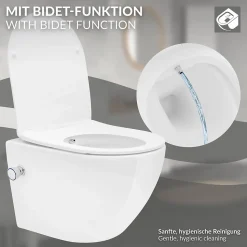 Toilette wc suspendu fonction bidet système de rinçage sans bord en céramique