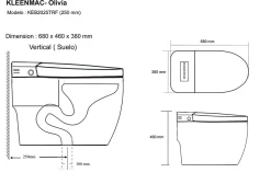 Toilettes intelligentes KLEENMAC Olivia KEB2025TRF (sans réservoir) (toilettes japonaises) sortie verticale 250 mm Gris