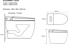 Toilettes intelligentes (sans réservoir) KLEENMAC Olivia KEB2018TRW (toilettes japonaises) sortie horizontale 180 mm Noir