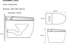 Toilettes intelligentes (sans réservoir) KLEENMAC Olivia KEB2018TRW (toilettes japonaises) sortie horizontale 180 mm Gris