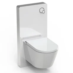Toilettes Japonais céramique, WC lavant japonais avec module blanc (100,4x48,3x10,8cm) - WC 38,4x59,3x38cm - Basic 1102