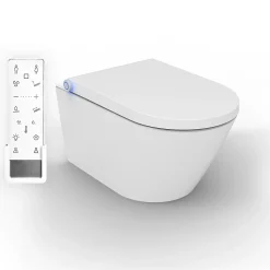 Toilettes japonais céramique, WC lavant, séchoir air chaud, filtre odeurs + télécommande - 59,3x38,4x38cm - Pro+1102