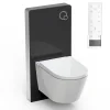 Toilettes Japonais céramique, WC lavant avec module noir (100,4x48,3x10,8cm) + télécommande - WC 38,4x59,3x38cm - Pro+ 1102