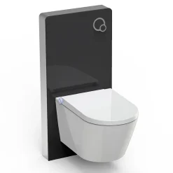Toilettes Japonais céramique, WC lavant japonais avec module noir (100,4x48,3x10,8cm) - WC 38,4x59,3x38cm - Basic 1102