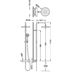 Tres Colonne de douche thermostatique XXL 250 + Douchette avec support coulissant et orientable 1 jet, Chrome (21639301)