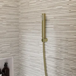 Trio douchette + flexible + support, doré brossé, GoodHome Owens