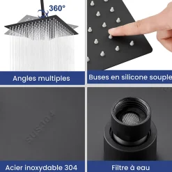 Tête de douche Inox Carrée 25cm Sofetiy Max Kit de douche