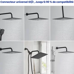 Tête de douche Inox Carrée 25cm Sofetiy Max Kit de douche