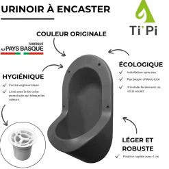 Urinoir sans eau encastrable TI'PI gris + kit valve parachute + pack entretien
